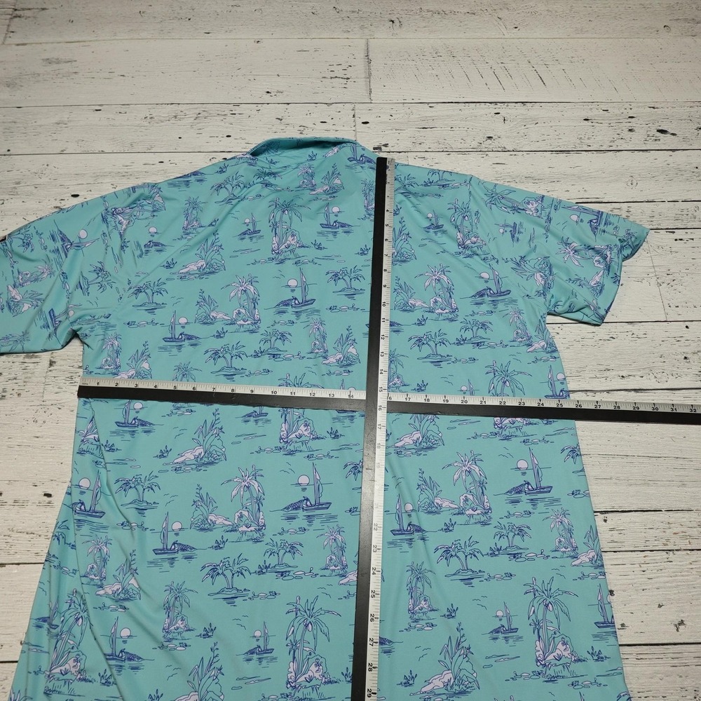 Waggle Polo Shirt Mens 3XL Green Tropical Island Graphic Golf Performance Top - Picture 5 of 7